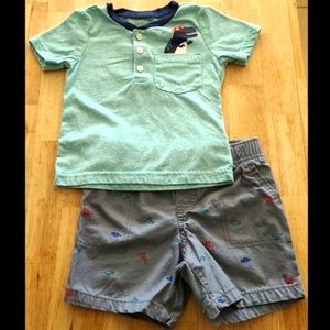Carter's Dinosaur Short Set, Light Teal and Gray, 24 Months